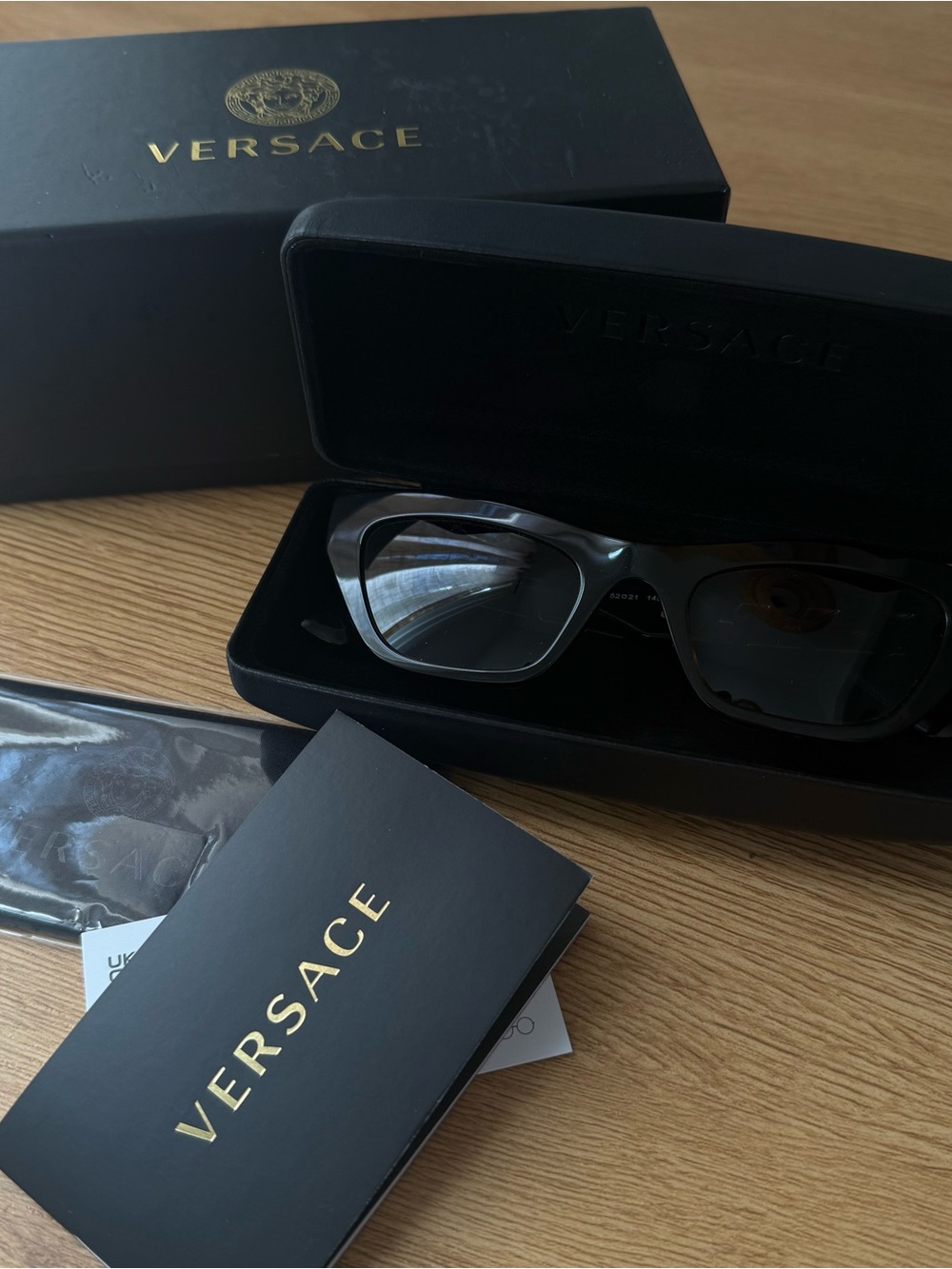 Versace Cat Eye Black Sunglasses with Gold Logo Accents